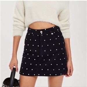 Topshop Moto Black Corduroy Polka Dot Mini Skirt